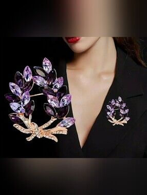 Elegant Purple Shiny Leaf Brooch - Women Jewelry